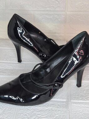 Black Patent Shine Point Toe MJ style Pump Shoes